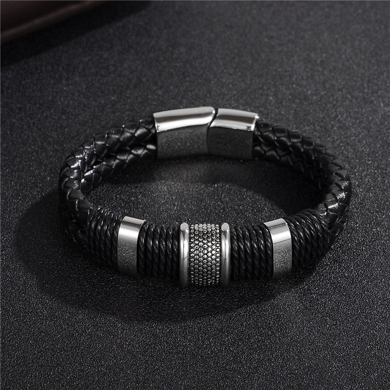 Pulsera de Cuero Trenzado con Acero – Masculina Vintage Premium TrendShop MX