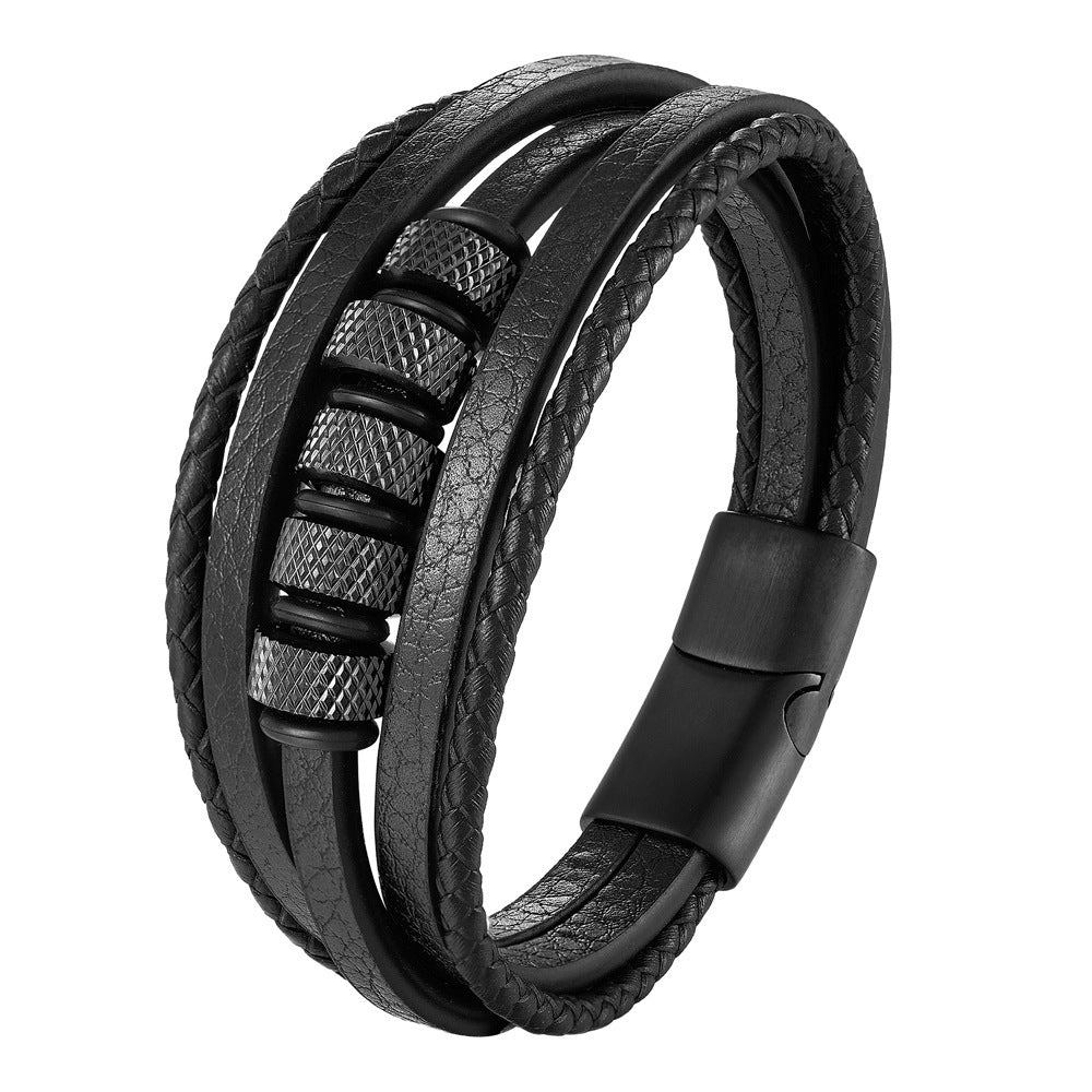 Pulsera de cordón de cuero, pulseras trenzadas de cuero, joyería multicapa de cuero genuino para hombre