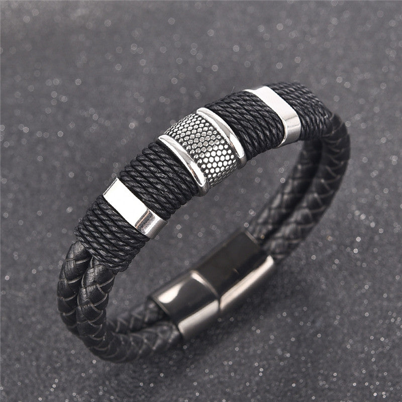 Pulsera de Cuero Trenzado con Acero – Masculina Vintage Premium TrendShop MX