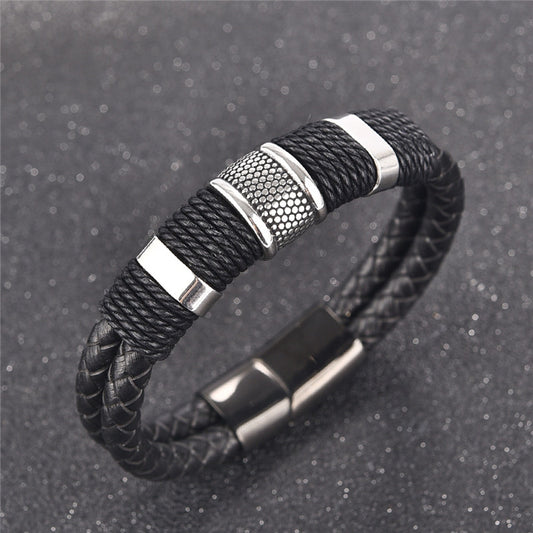 Pulsera de Cuero Trenzado con Acero – Masculina Vintage Premium TrendShop MX