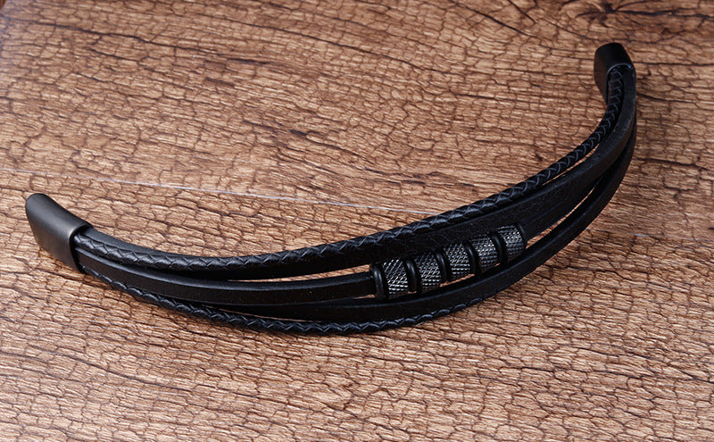 Pulsera de cordón de cuero, pulseras trenzadas de cuero, joyería multicapa de cuero genuino para hombre