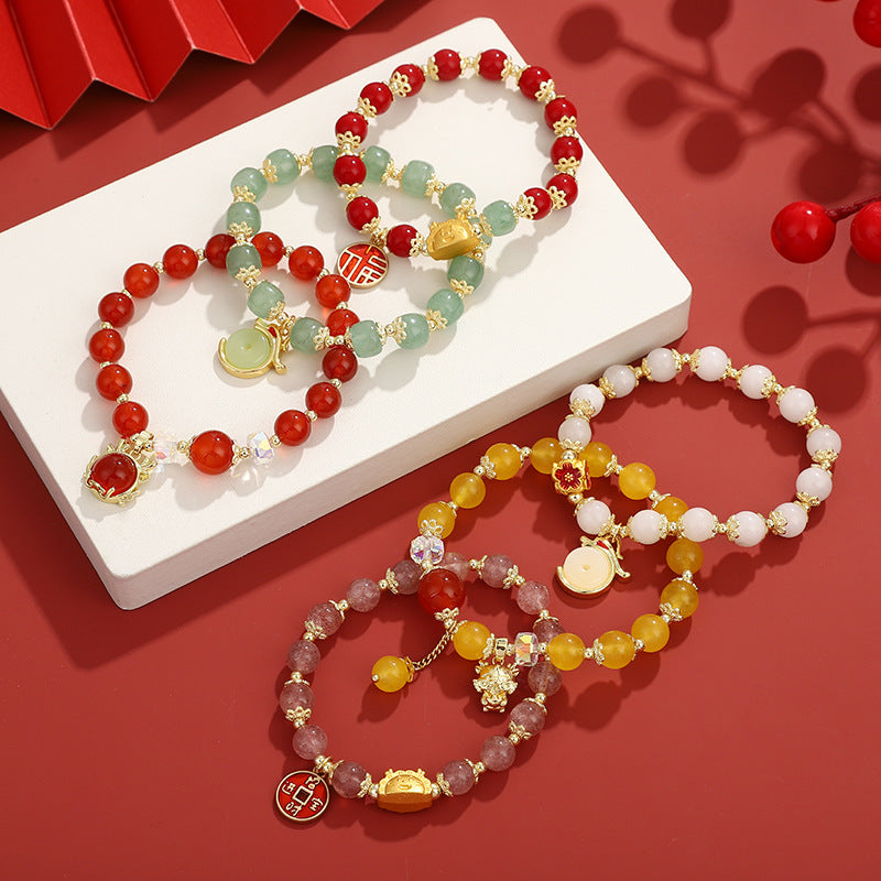 Pulsera de ágata con moneda de la suerte