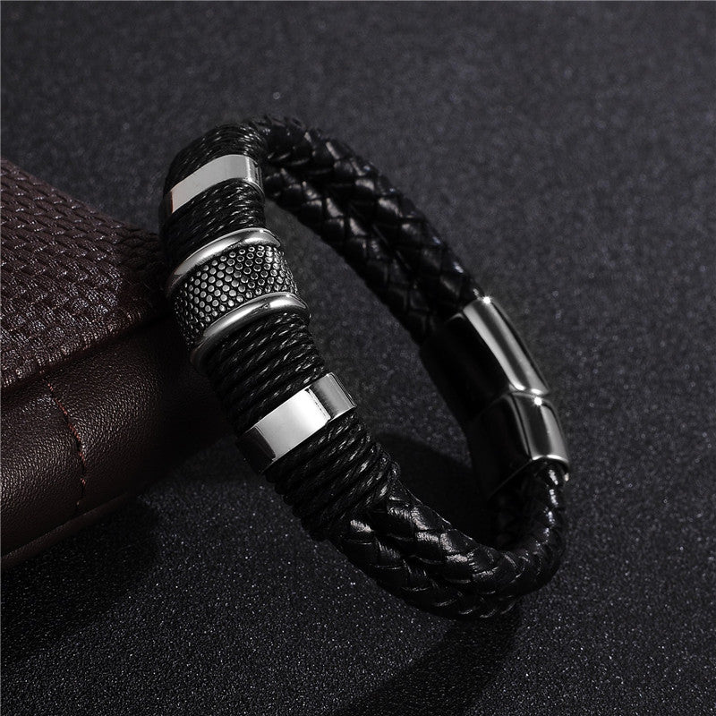 Pulsera de Cuero Trenzado con Acero – Masculina Vintage Premium TrendShop MX