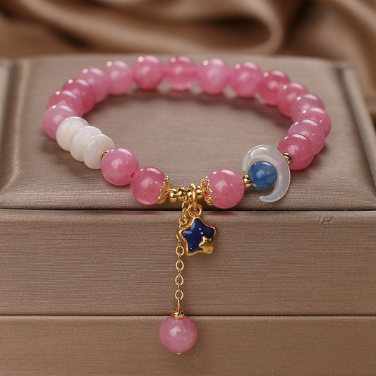 Pulsera de doble anillo de turmalina natural para mujer, lujo ligero