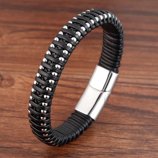 Pulsera de cuero trenzado auténtico para hombre