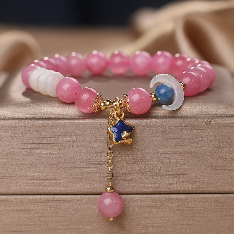 Pulsera de doble anillo de turmalina natural para mujer, lujo ligero