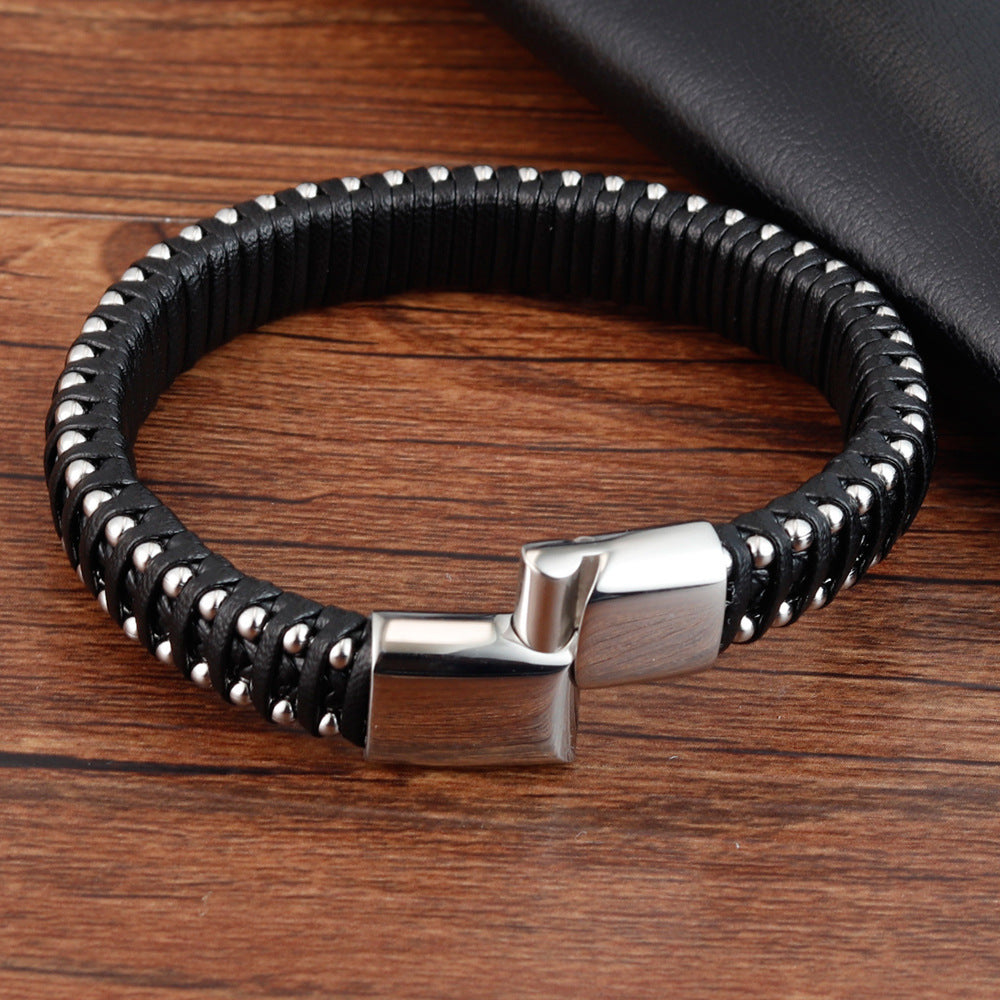 Pulsera de cuero trenzado auténtico para hombre