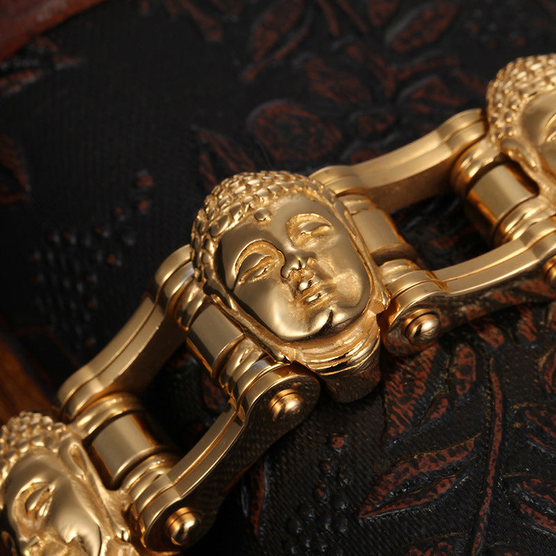 Pulsera de Acero Titanio Dorado – Buda y Cadena Premium TrendShop MX