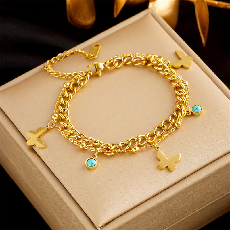 Pulsera Doble Capa de Acero Dorado – Lujo Moderno Unisex TrendShop MX