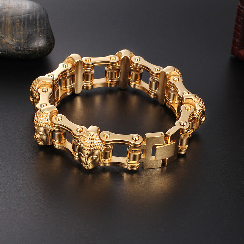 Pulsera de Acero Titanio Dorado – Buda y Cadena Premium TrendShop MX