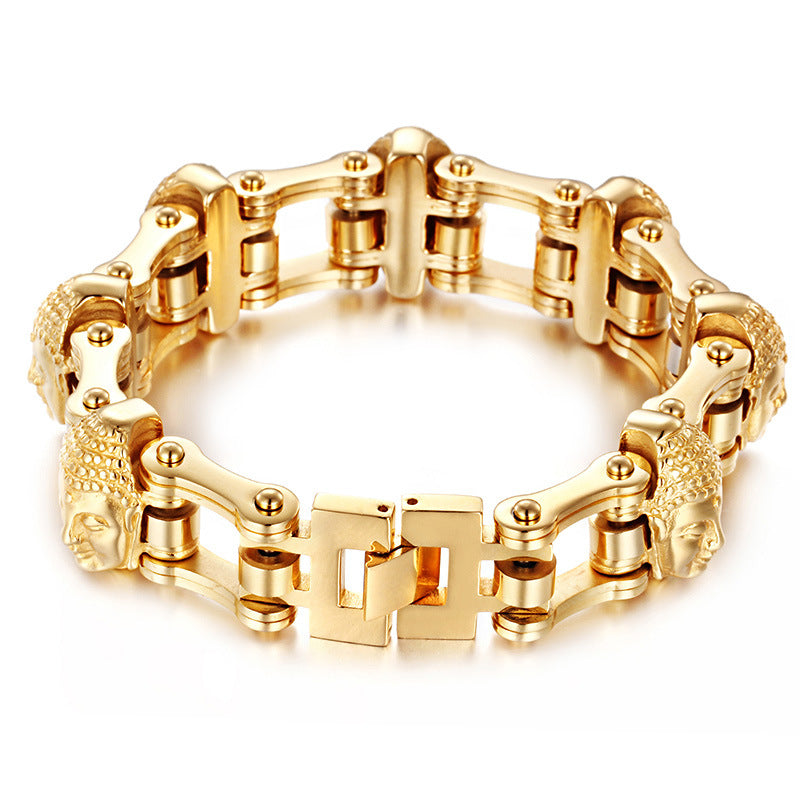Pulsera de Acero Titanio Dorado – Buda y Cadena Premium TrendShop MX
