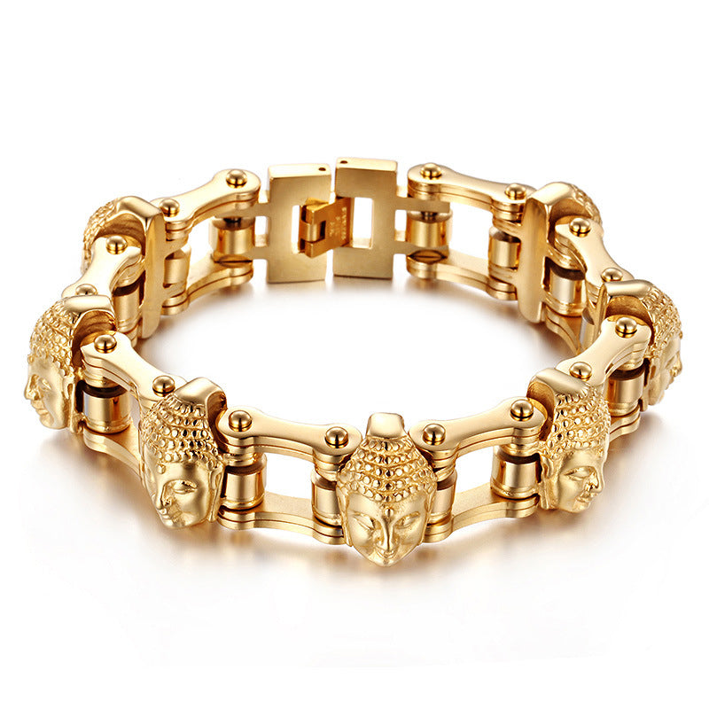 Pulsera de Acero Titanio Dorado – Buda y Cadena Premium TrendShop MX